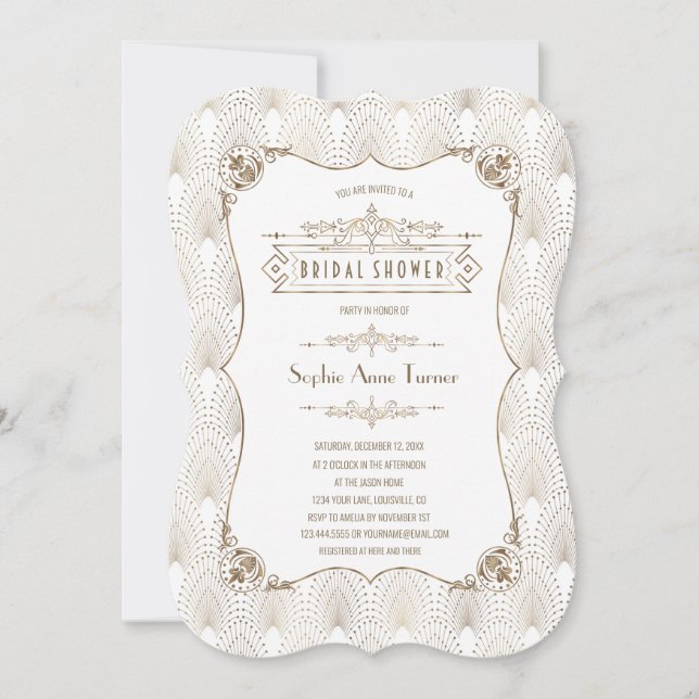 Glam Gold Fleur-de-lis Great Gatsby Bridal Shower Invitation (Front)