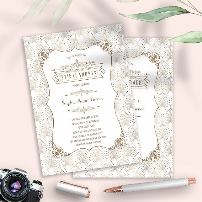 Glam Gold Fleur-de-lis Roaring 20s Bridal Shower Invitation (Creator Uploaded)
