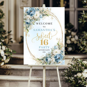 Glam Gold Floral Sweet 16 Welcome Board Poster
