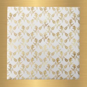 Glam Gold Floral White Ceramic Tile