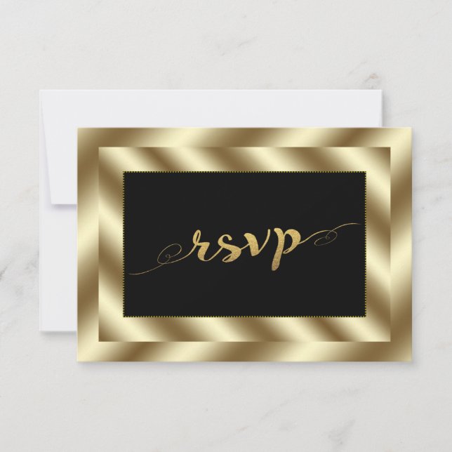 Glam Gold Foil and Black Wedding RSVP Card (Front)