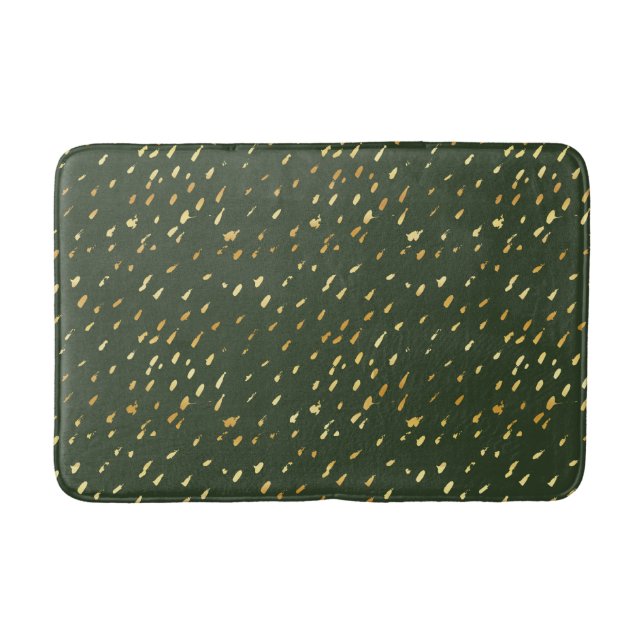 Glam gold foil and forest green abstract bath mat (Front)