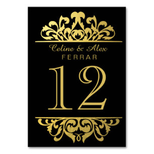 Glam Gold Foil Flourish Table Numbers   black gold