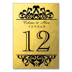 Glam Gold Foil Flourish Table Numbers   gold black