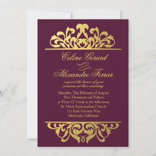 Glam Gold Foil Flourish Wedding aubergine Invitation