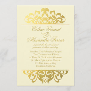 Glam Gold Foil Flourish Wedding   ivory gold Invitation