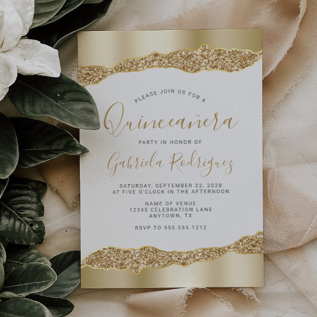 Glam Gold Foil Glitter Quinceañera Invitation (Creator Uploaded)