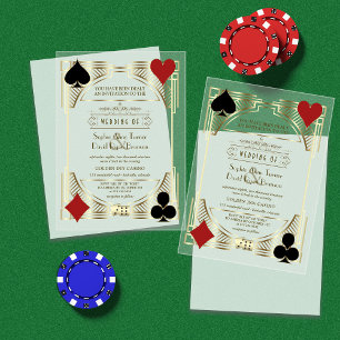 Glam Gold Frame Casino Las Vegas Poker Wedding Acrylic Invitations