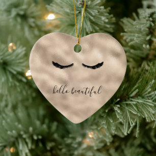 Glam Gold Girly Eyelashes Personalized Quote Ceramic Ornament