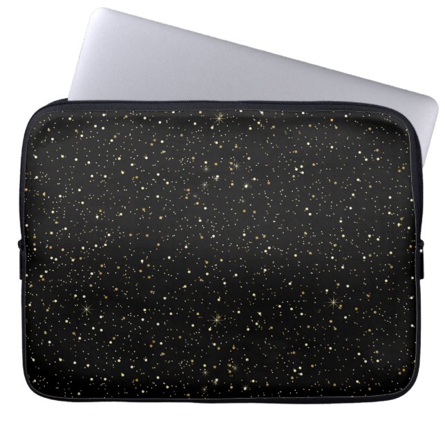 Glam gold glitter and sparkles on black image laptop sleeve (Front)