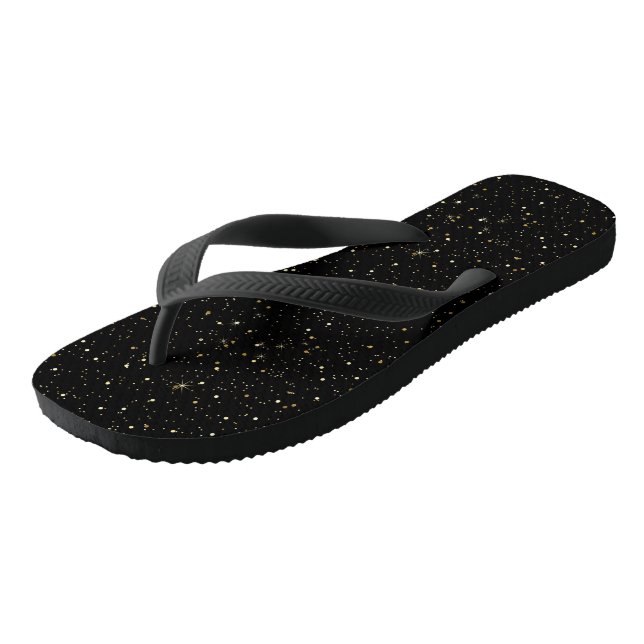 Glam gold glitter and sparkles on black image thongs (Angled)