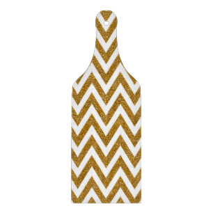 Glam gold glitter and white chevron stripes cutting board