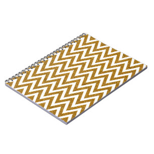 Glam gold glitter and white chevron stripes notebook