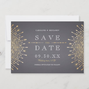 Glam gold glitter art deco vintage wedding save the date