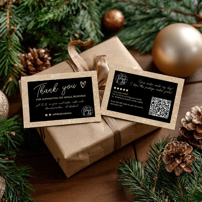 Glam Gold Glitter Black order logo thank you qr  Business Card (Glam Gold Glitter Black order logo thank you qr Business Card)