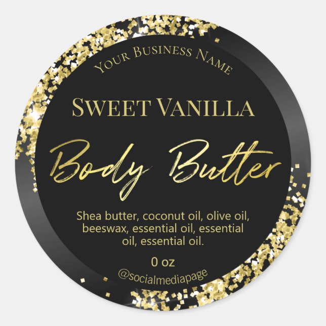 Glam Gold Glitter Body Butter Labels (Front)