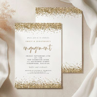 Glam Gold Glitter Borders Engagement Invitation