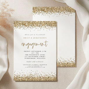Glam Gold Glitter Borders Engagement Invitation
