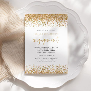 Glam Gold Glitter Borders Printable Engagement Invitation