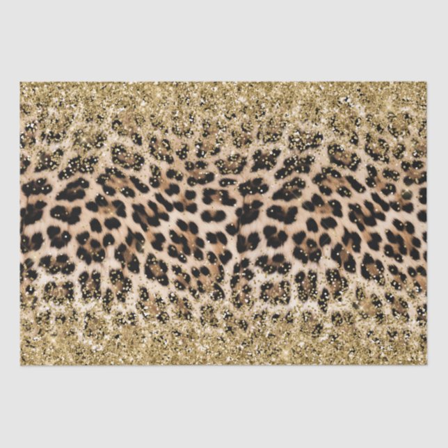 Glam Gold Glitter Cream Leopard Glitter Tissue Paper (Front)