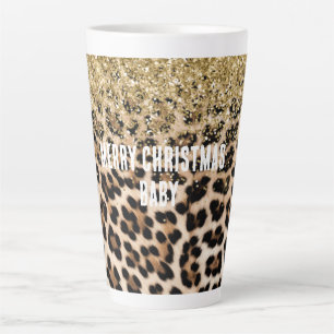 Glam Gold Glitter Cream Leopard Print Latte Mug