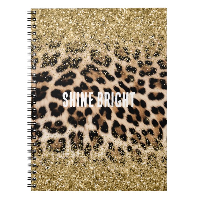 Glam Gold Glitter Cream Leopard Print Notebook (Front)