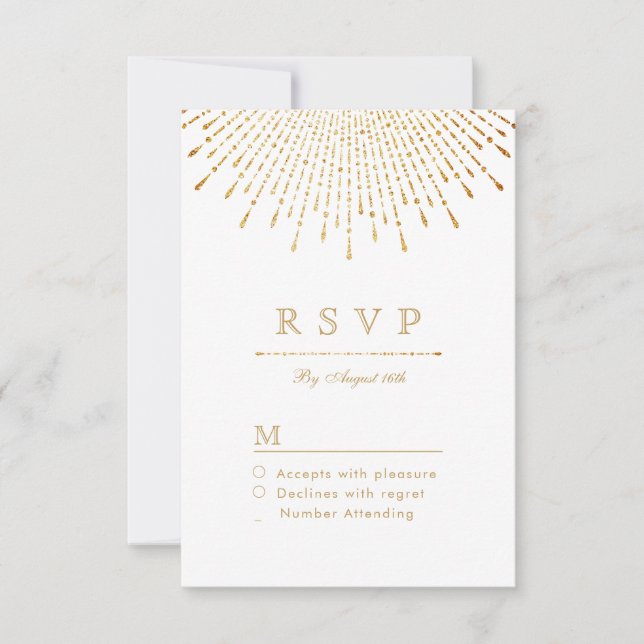 Glam gold glitter deco vintage wedding RSVP (Front)