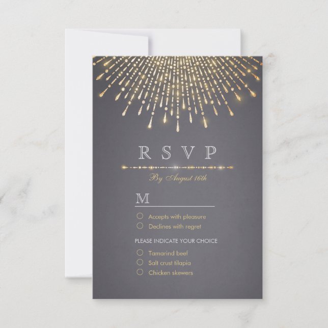 Glam gold glitter deco vintage wedding RSVP (Front)