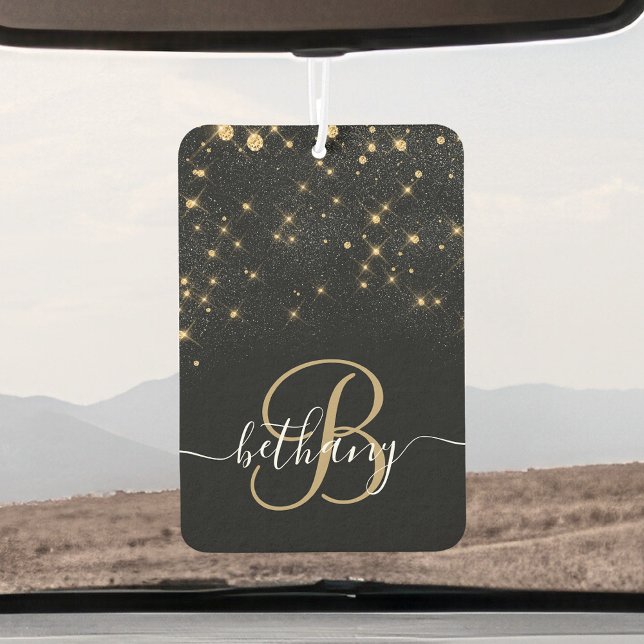 Glam Gold Glitter Diamond Sparkle Elegant Monogram Car Air Freshener (Creator Uploaded)