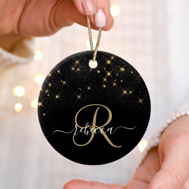 Glam Gold Glitter Diamond Sparkle Elegant Monogram Ceramic Ornament (Creator Uploaded)