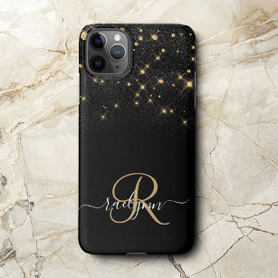 Glam Gold Glitter Diamond Sparkle Elegant Monogram iPhone 14 Pro Max Case