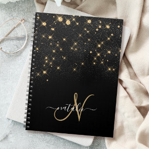 Glam Gold Glitter Diamond Sparkle Elegant Monogram Notebook