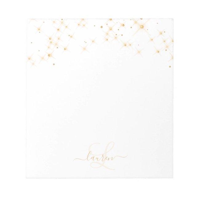 Glam Gold Glitter Diamond Sparkle Elegant Monogram Notepad (Front)
