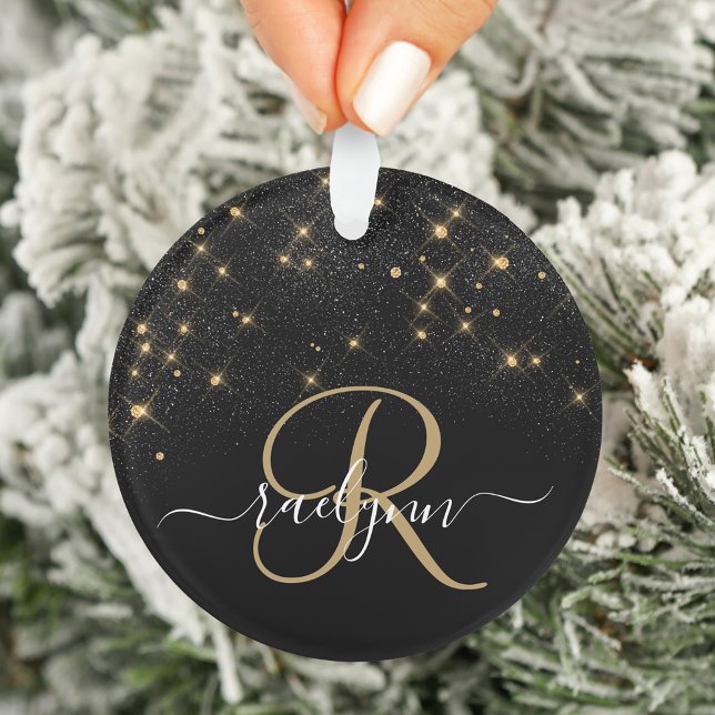 Glam Gold Glitter Diamond Sparkle Elegant Monogram Ornament (Creator Uploaded)