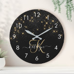Glam Gold Glitter Diamond Sparkle Elegant Monogram Round Clock<br><div class="desc">Create your own personalised black and gold diamond sparkle clock with your custom monogram and name.</div>
