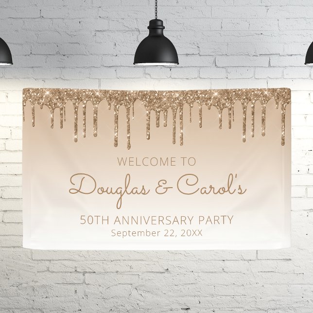 Glam Gold Glitter Drip 50th Anniversary Party Banner (Creator Uploaded)