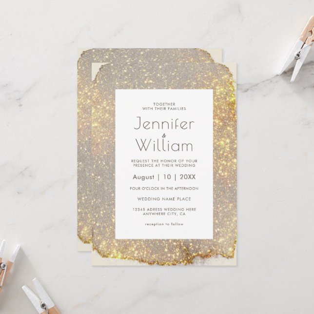 Glam Gold Glitter Elegant Modern Wedding Invitation (Front/Back In Situ)