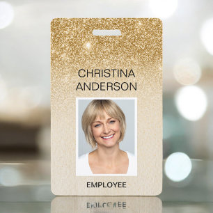 Glam Gold Glitter Employee Name Photo Corporate ID Badge