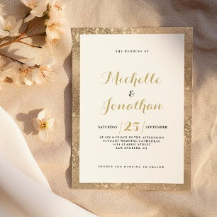 Glam gold glitter frame script calligraphy Wedding Invitation