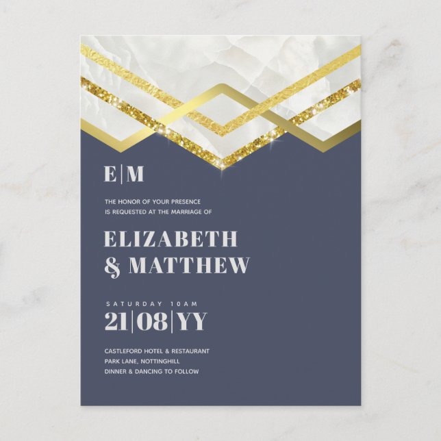 Glam Gold Glitter Girly Wedding Invite Deco Design Postcard (Front)