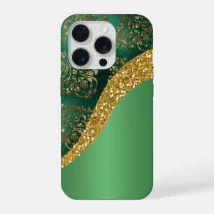 Glam Gold Glitter Green Metallic iPhone 15 Pro Case