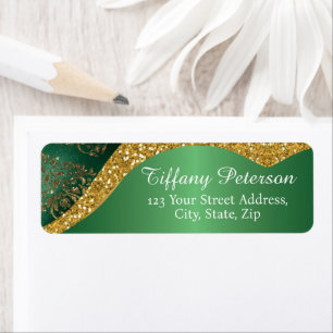 Glam Gold Glitter Green Metallic Return Address Label
