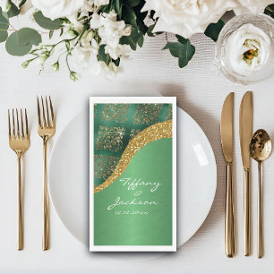 Glam Gold Glitter Green Metallic Wedding Napkin