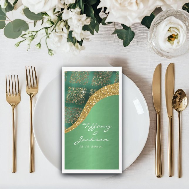 Glam Gold Glitter Green Metallic Wedding Napkin (Creator Uploaded)