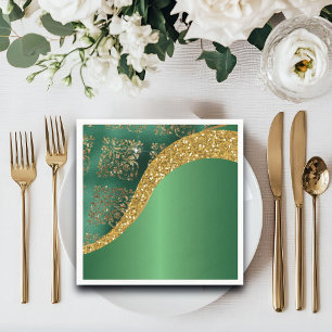 Glam Gold Glitter Green Metallic Wedding Napkin