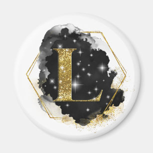 Glam Gold Glitter L Monogram Magnet