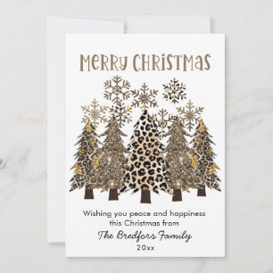 Glam Gold Glitter Leopard Print Trees Christmas Holiday Card
