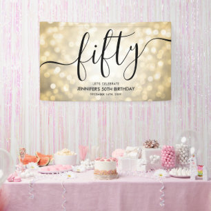 Glam Gold Glitter Lights 50th Birthday  Banner