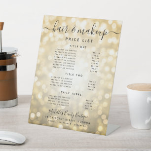 Glam Gold Glitter Lights Salon Price Menu Pedestal Sign