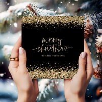 Glam Gold Glitter Name Merry Christmas Black